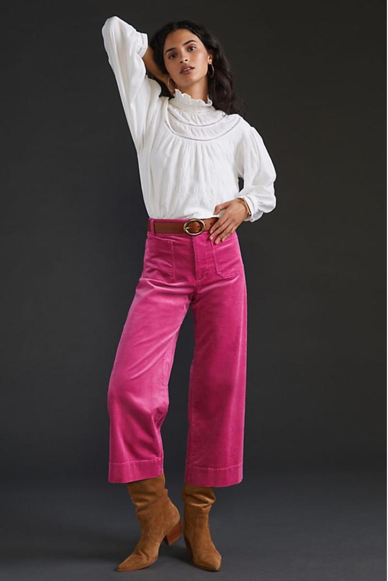 Maeve Colette Cropped Wide-Leg Corduroy Pants