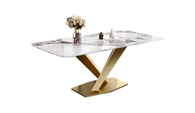 Modern White Rectangular Stone Dining Table