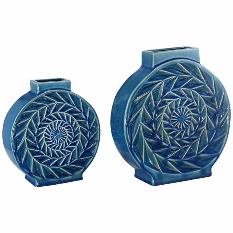 Light Blue Circle Ceramic Vases Set of 2 -