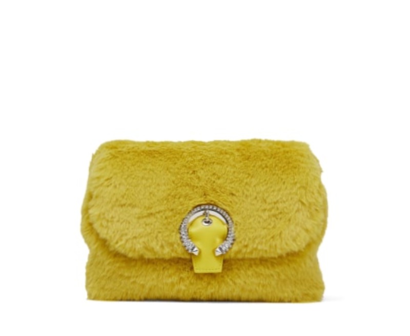 Yellow Faux Fur Mini Bag with Crystal Buckle