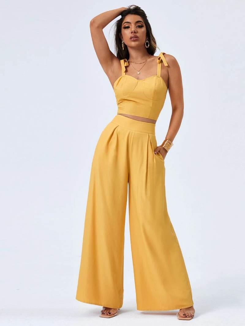 Tie Shoulder Cami Top & Wide Leg Pants Set 